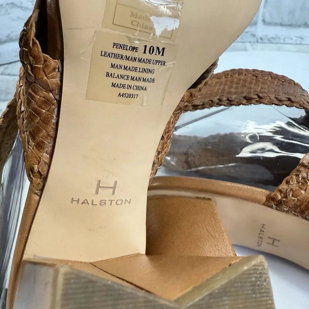 H by Halston PENELOPE Women's Size 10 Brown Leather Ankle Strap Heeled Sandals